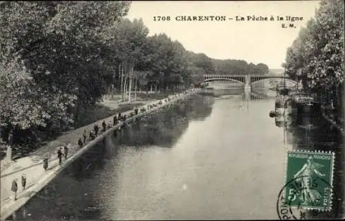 Ak Charenton le Pont Val de Marne, Flussansicht, Personen am Ufer, Brücke, Bäume