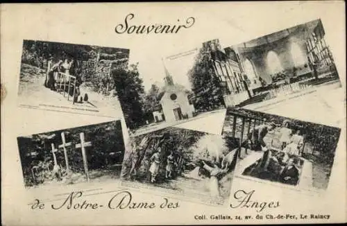 Ak Le Raincy Seine Saint Denis, Verschiedene Bilder von Notre-Dame des Anges, Kirche, Natur, Grup