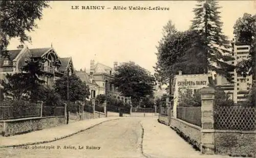 Ak Le Raincy Seine Saint Denis, Vorderansicht, Straße, Villen, Bäume, Signage