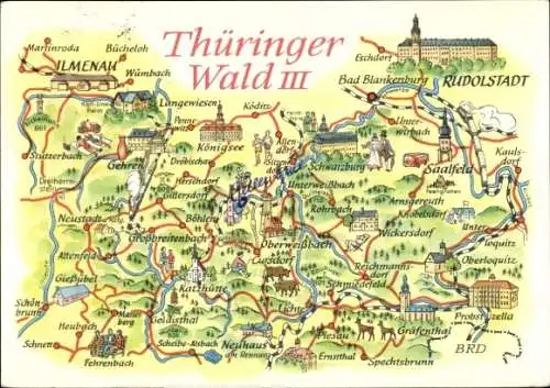Landkarten Ak Rudolstadt in Thüringen, Thüringer Wald, Ilmenau, Saalfeld