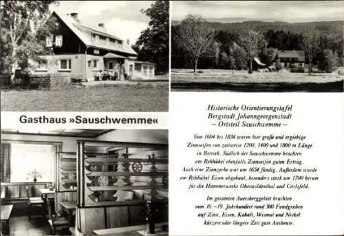 Ak Sauschwemme Johanngeorgenstadt im Erzgebirge, Gasthaus Sauschwemme,  Orientierungstafel, Zinns