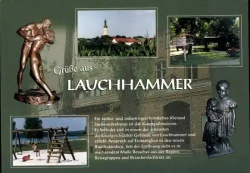 Ak Lauchhammer in der Niederlausitz, Skulptur-Paar, Kunstgussmuseum, Infos über Lauchhammer