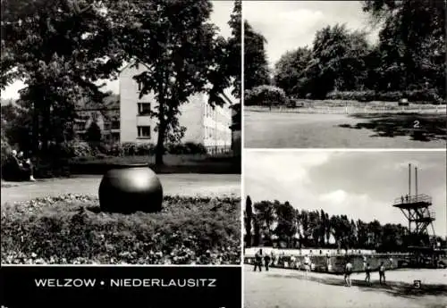 Ak Welzow Niederlausitz, AWG Neubauten, Jahnpark, Schwimmbad