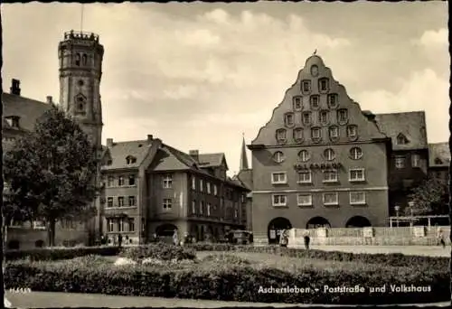 Ak Aschersleben im Salzlandkreis, Poststraße und Volkshaus,  Architektur
