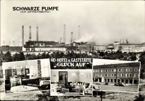 Ak Spremberg in der Lausitz, Schwarze Pumpe, Industrieansicht, Hotel und Gaststätte, Buffet, Früh