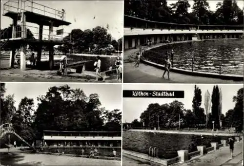 Ak Köthen in Anhalt, Schwimmbad, Sprungturm, Wiese, Gebäude
