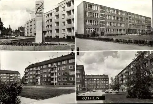 Ak Köthen in Anhalt, Juri-Gagarin-Straße, Gedenkstein, Schule der Völkerfreundschaft, Wohnhäuser