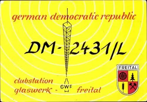 Ak Freital in Sachsen, gelbe , Fernsehturm, DM-2431/L, GWF, Clubstation