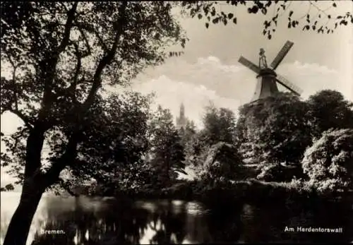 Ak Hansestadt Bremen, am Herdentorswall, Windmühle