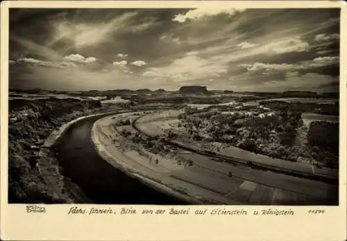 Ak Königstein an der Elbe Sächsische Schweiz, Aussicht von der Bastei, Lilienstein, Königstein, m