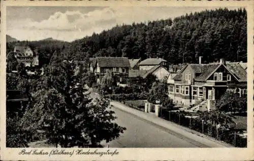 Ak Bad Sachsa im Harz, Bad Sachsa (Südharz), Hindenburgstraße, Häuser, Bäume