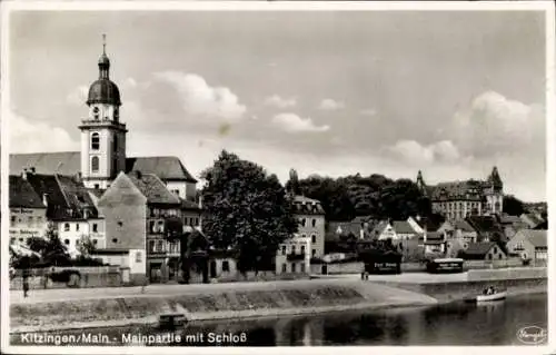 Ak Kitzingen in Mainfranken Bayern, Kitzingen/Main, Mainpartie mit Schloss, alte Architektur