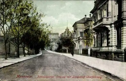 Ak Lindenhof Mannheim in Baden, Schlossgarten Straße, Lindenhof Überführung,  Gebäude, Bäume