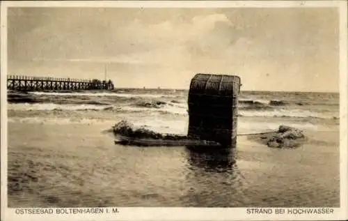 Ak Ostseebad Boltenhagen, Strand bei Hochwasser, Strandkorb