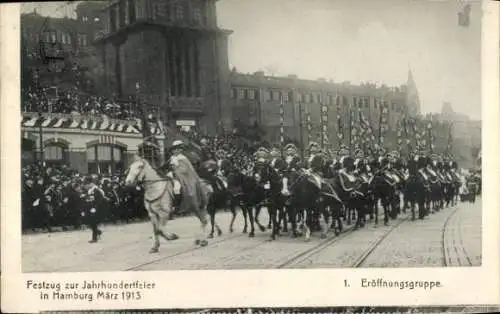 Ak Hamburg Mitte Altstadt, Festzug zur Jahrhundertfeier, Eröffnungsgruppe, März 1913