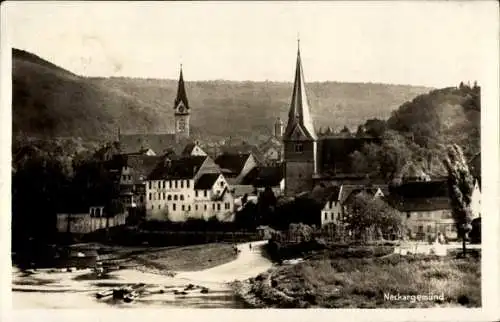 Ak Neckargemünd in Baden Württemberg, Ortspartie mit Kirchen, Hotel zur Pfalz, Hotel Prinz Carl
