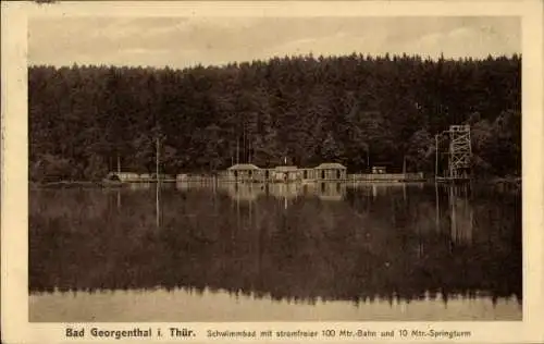 Ak Georgenthal in Thüringen, Bad Georgenthal i. Thür, Schwimmbad, stromfreie Bahn, Springturm