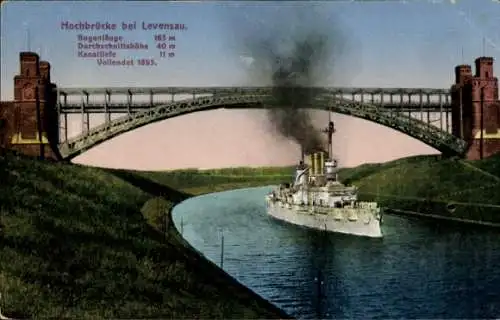 Ak Kiel, Hochbrücke Levensau, deutsches Kriegsschiff, Kaiserliche Marine