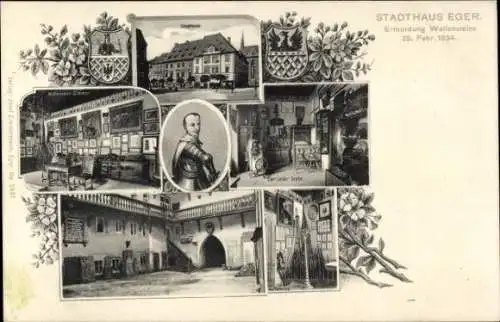 Ak Cheb Eger Reg. Karlsbad, Stadthaus, Ermordung Wallensteins 1634, Egerländer Stube