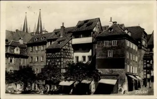 Ak Cheb Eger Region Karlsbad, Stöckel, Häuserblock, Schuhwarenlager, Geschäfte
