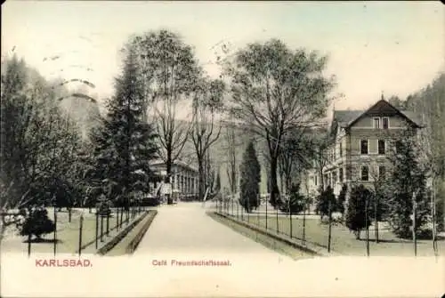 Ak Karlovy Vary Karlsbad Stadt, Café Freundschaftssaal, Kurpromenade