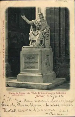 Ak Meaux Seine-et-Marne, Statue von Bossuet, Aigle de  in der Kathedrale Saint-Étienne