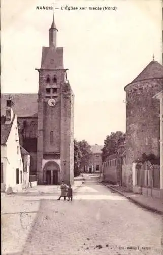 Ak Nangis Seine et Marne, Eglise,  Architektur, Nord, Straße mit Personen