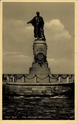 Ak Port Said Ägypten, Lesseps Denkmal
