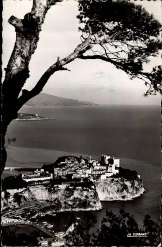 Ak Monaco, Blick auf  Berglandschaft, Meer,  Architektur, Schwarz-Weiß Fotografie