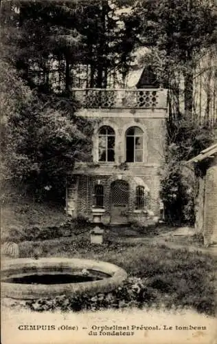 Ak Cempuis Oise, Orphelinat Prevost, Orphelinat Prévost, Grab des Gründers, Brunnen