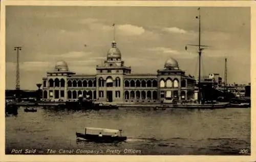 Ak Port Said Ägypten, Historisches Gebäude, Hafen, Schiffe, Canal Company