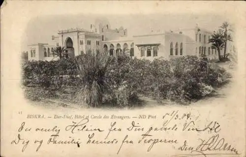 Ak Biskra Algerien, Dar-Diaf Hotel, Cercle des Etrangers, Fotografische Darstellung