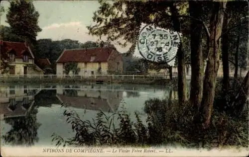 Ak Compiègne Oise, Stillleben am Wasser, ruhige Landschaft, charmante Häuser