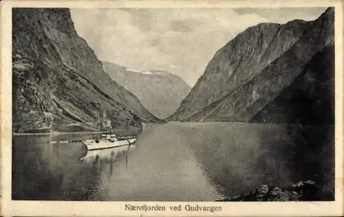Ak Gudvangen Norwegen, Berglandschaft, Fjord, Schiff, Nærofjorden