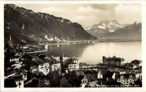 Ak Montreux Kanton Waadt Schweiz, Blick auf  Dents du Midi, See und Berge,  Architektur