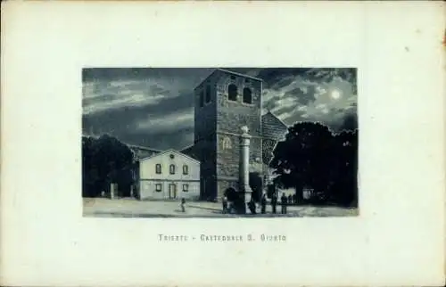 Ak Triest Trieste Friuli Venezia Giulia, Cattedrale S. Giusto, Nachthimmel,  Architektur