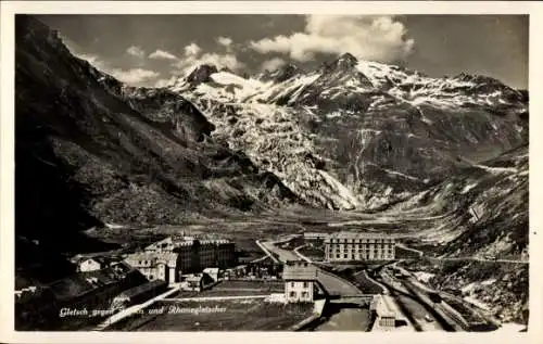 Ak Gletsch Obergoms Kanton Wallis, Gletscherlandschaft, Rhonegletscher, Bergwelt, Architektur