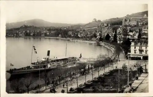Ak Montreux Kanton Waadt Schweiz, Hafenansicht, Dampfschiff, Berglandschaft, Seepromenade