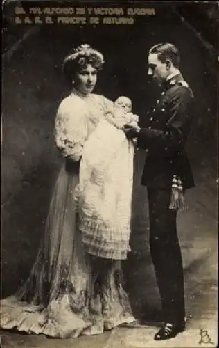 Ak König Alfons XIII., Victoria Eugénie von Battenberg, Prinz