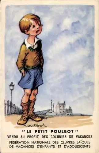 Künstler Ak Poulbot, Francisque, Junge mit kurzen Hosen, Le Petit Poulbot, Colonies de Vacances