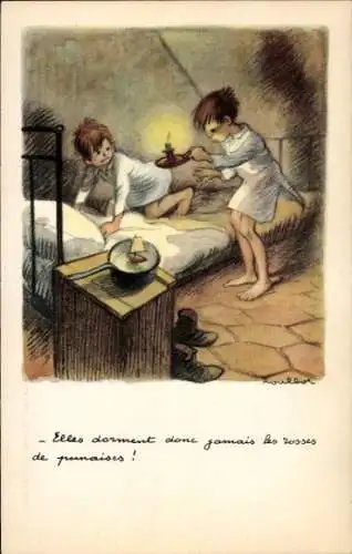 Künstler Ak Poulbot, Francisque, Sie schlafen daher nie, Wanzen