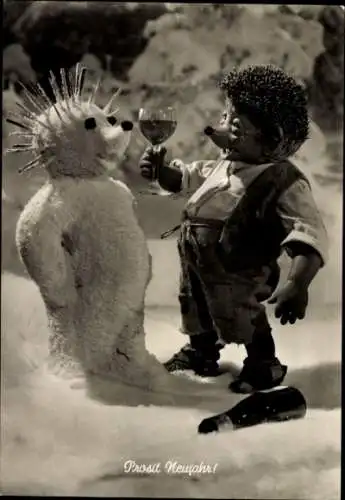 Ak Glückwunsch Neujahr, Mecki der Igel, Schneemann