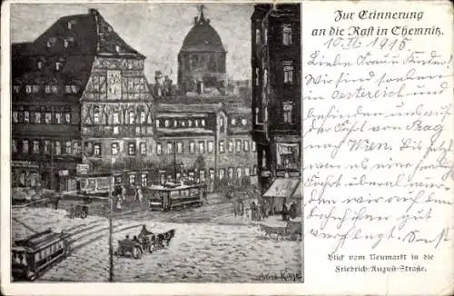 Künstler Ak Kunze, Alfred, Chemnitz Sachsen, Blick vom Neumarkt in die Friedrich August Straße