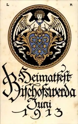 Ak Bischofswerda in Sachsen, Heimatfest,  Juni 1913, Engel, Wappen