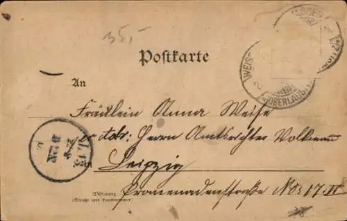 Litho Weißwasser in der Oberlausitz, Gesamtansicht, Henriettenstraße, Ev. Kirche, Post, Denkmal