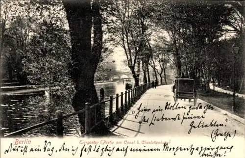 Ak Berlin Tiergarten, Straße entlang des Landwehrkanals, Zitat von Goethe