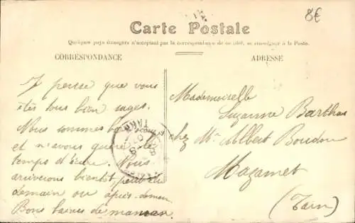 Ak Montpellier Hérault, Cercle des Officiers, Bäume,  Gebäude, zwei Personen