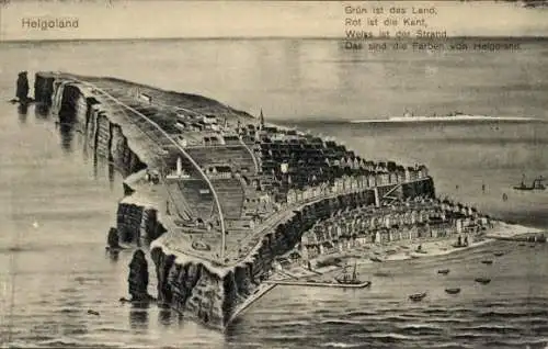 Ak Nordseeinsel Helgoland, Panoramablick auf  Küstenlinie, Hafen, Farben von Helgoland