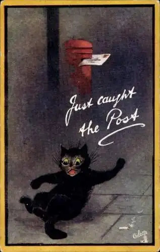 Künstler Ak Schwarze Katze, Just caught the Post