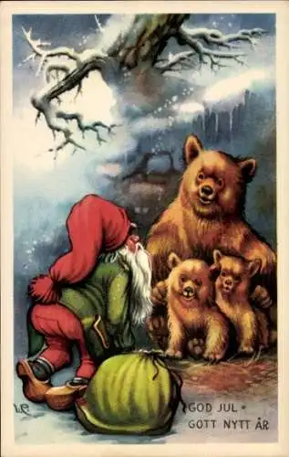 Ak Glückwunsch Neujahr, Weihnachten, Zwerg, Bären